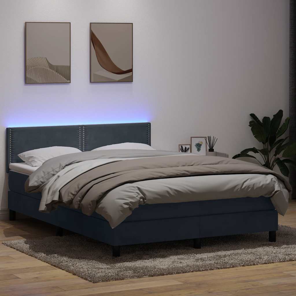 Sommier à lattes de lit et matelas et LED gris foncé 140x220cm velours - XIOS