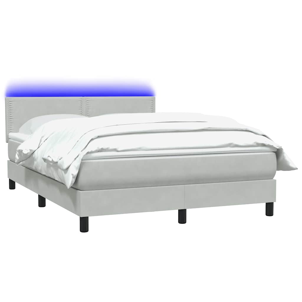 Sommier à lattes de lit et matelas et LED gris clair 160x220cm velours - XIOS