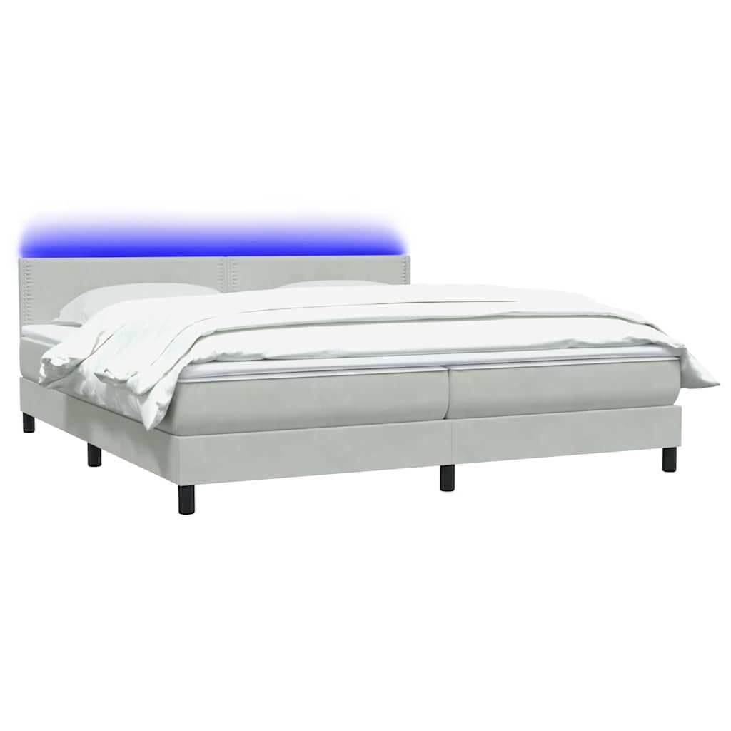 Sommier à lattes de lit et matelas et LED gris clair 180x220cm velours - XIOS