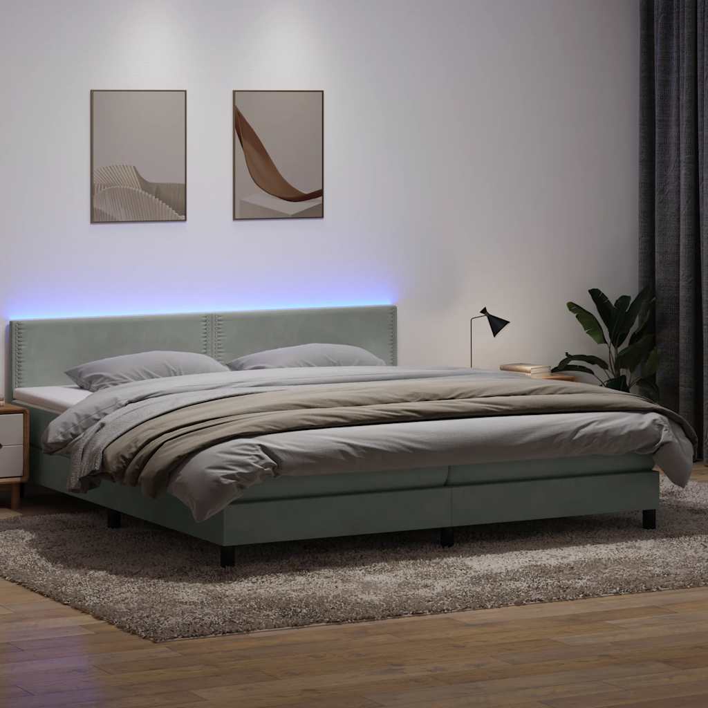 Sommier à lattes de lit et matelas et LED gris clair 180x220cm velours - XIOS