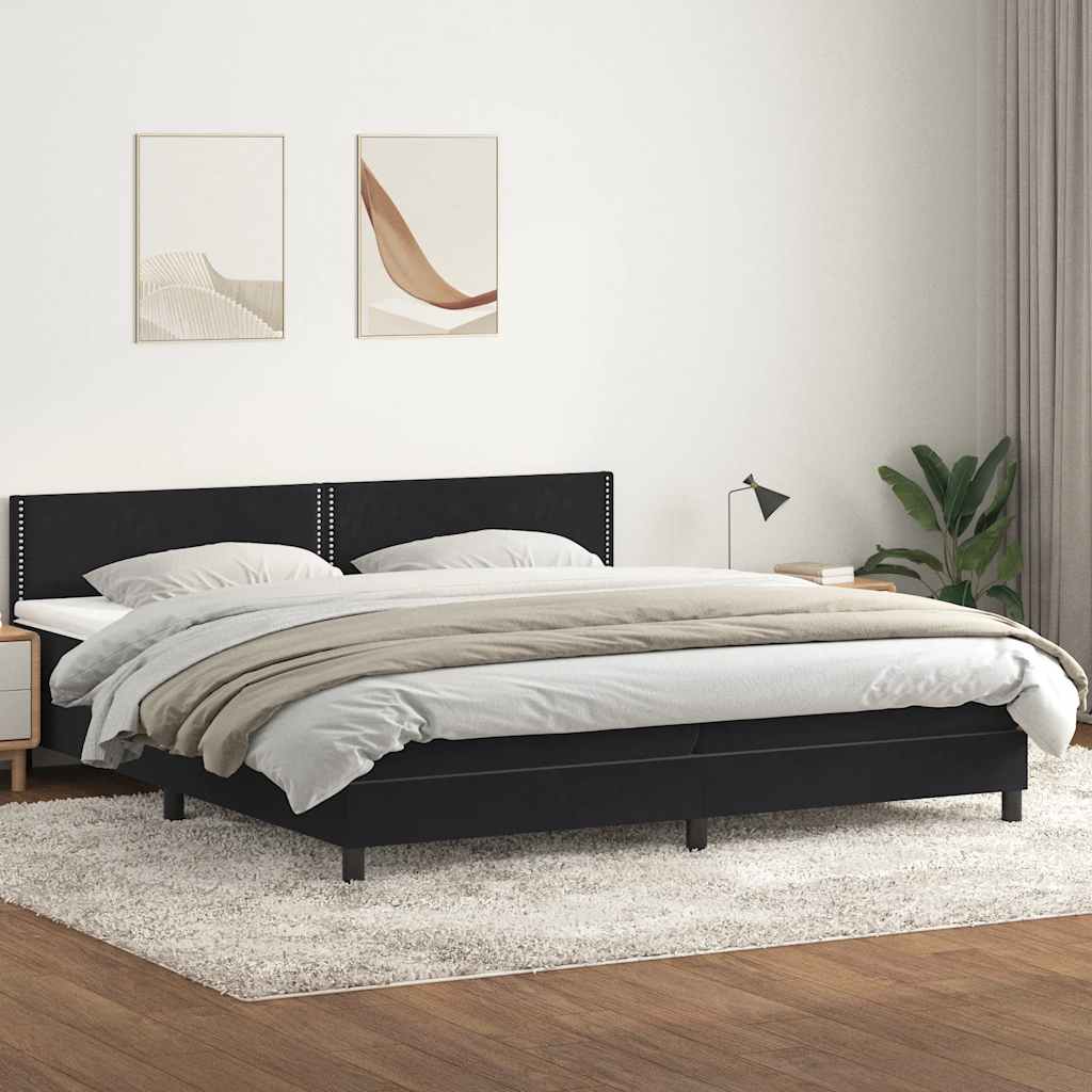 Sommier à lattes de lit avec matelas et LED noir 200x220 cm velours - XIOS