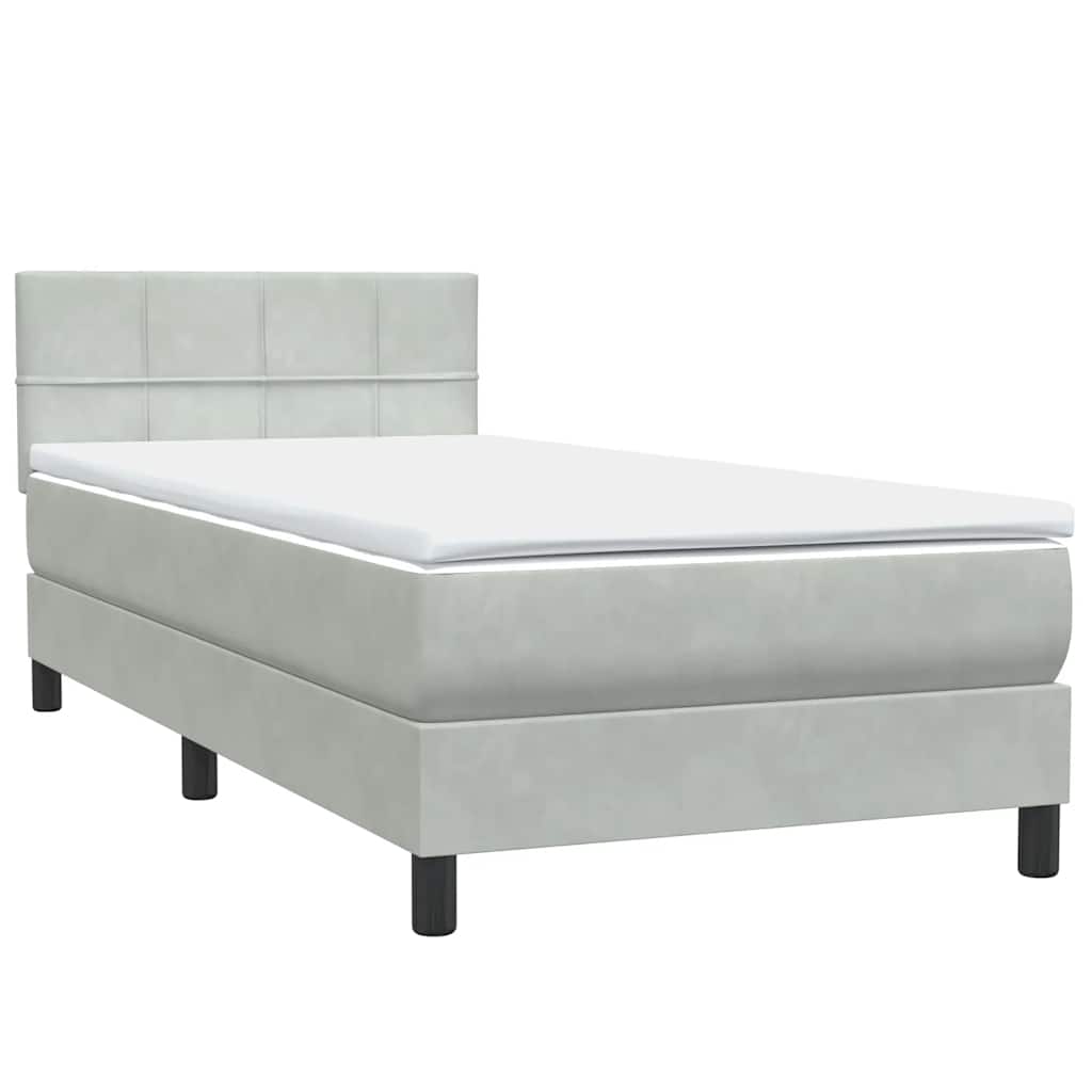Sommier à lattes de lit et matelas et LED gris clair 90x210 cm velours - XIOS