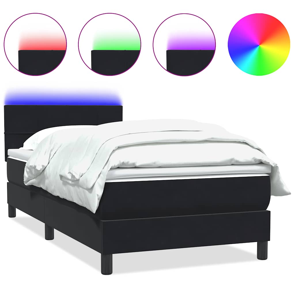 Sommier à lattes de lit avec matelas et LED noir 90x210 cm velours - XIOS