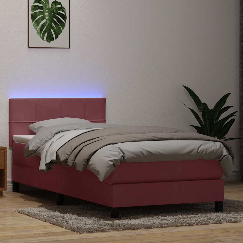 Sommier à lattes de lit avec matelas et LED rose 90x210 cm velours - XIOS