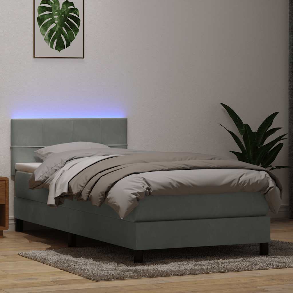 Sommier à lattes de lit et matelas et LED gris clair 100x210cm velours - XIOS