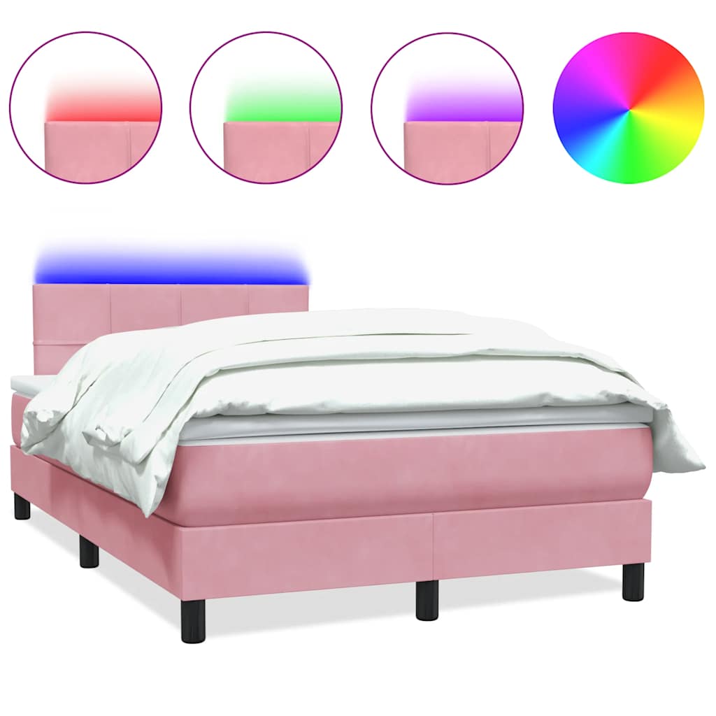 Sommier à lattes de lit avec matelas et LED rose 120x210 cm velours - XIOS