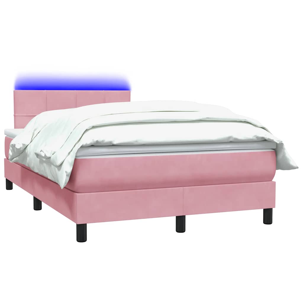 Sommier à lattes de lit avec matelas et LED rose 120x210 cm velours - XIOS