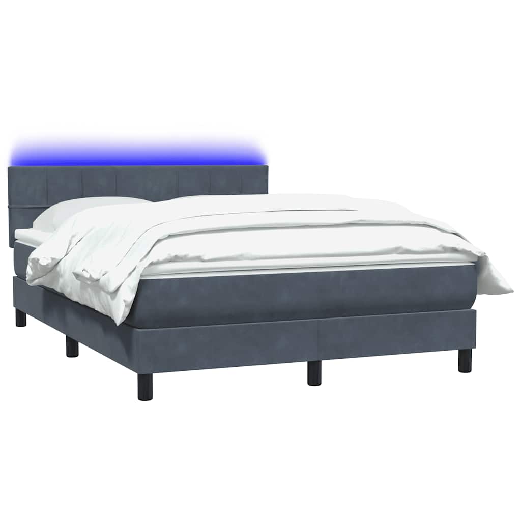 Sommier à lattes de lit et matelas et LED gris foncé 140x210cm velours - XIOS
