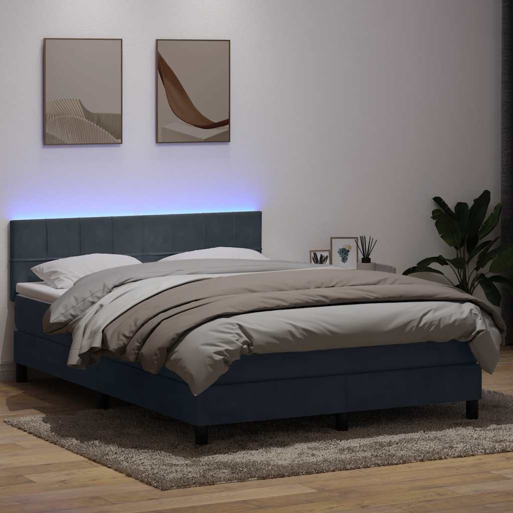 Sommier à lattes de lit et matelas et LED gris foncé 140x210cm velours - XIOS