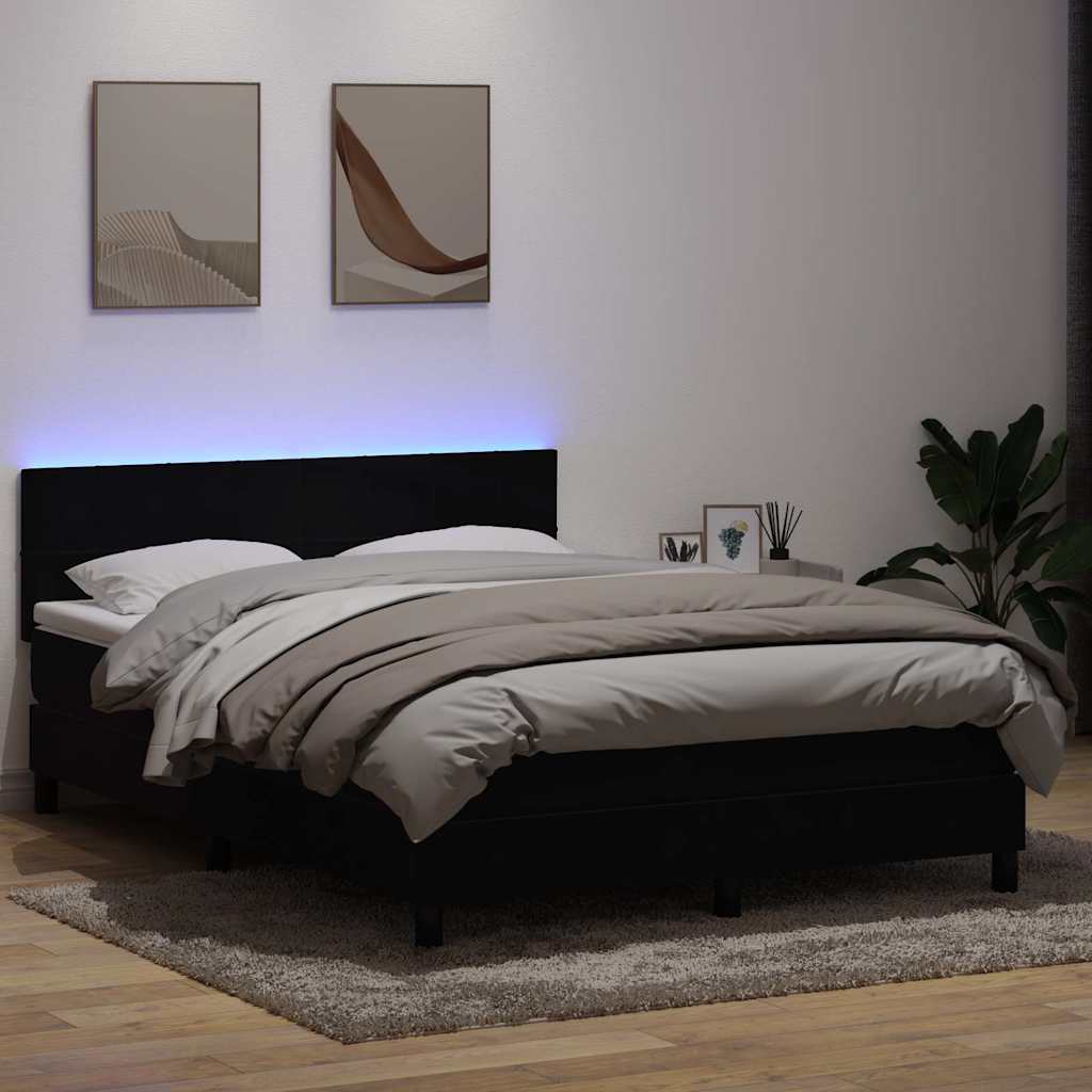 Sommier à lattes de lit avec matelas et LED noir 160x210 cm velours - XIOS