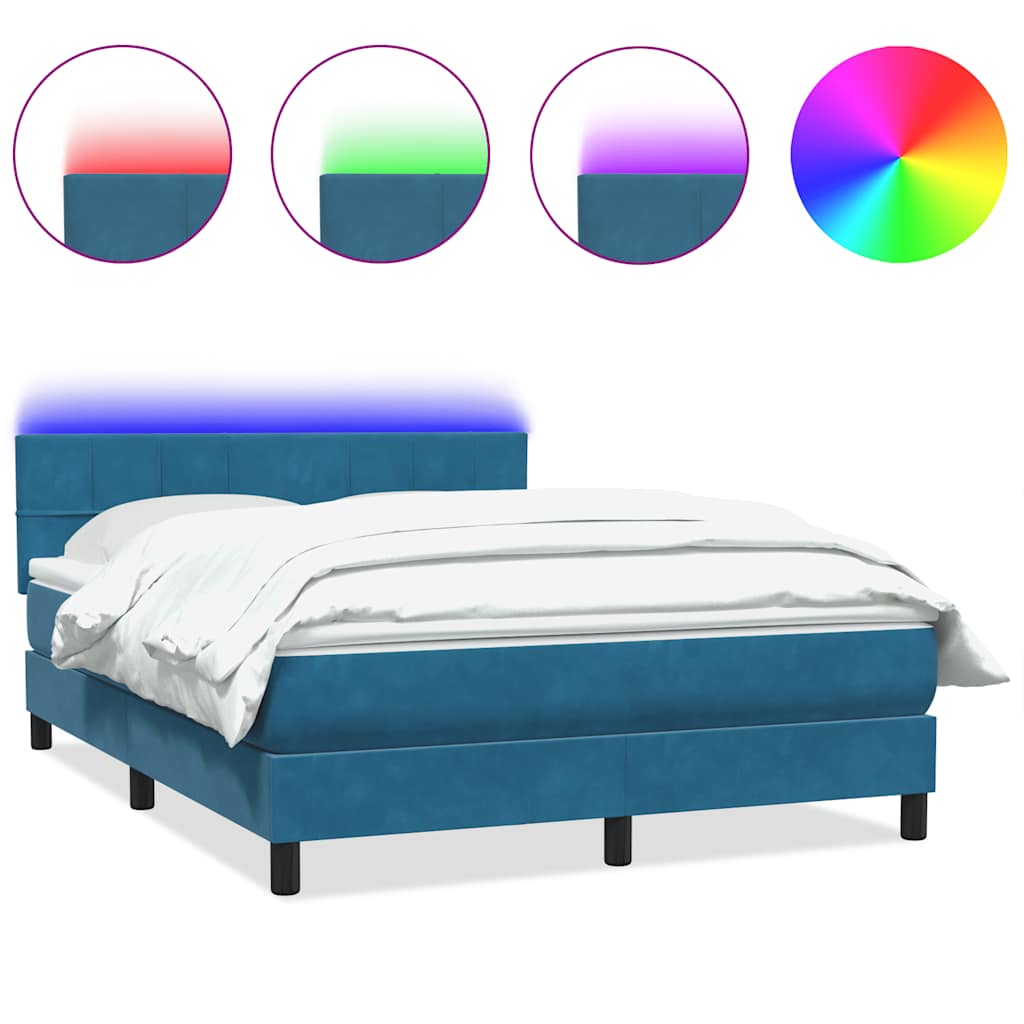 Sommier à lattes de lit et matelas et LED bleu foncé 160x210cm velours - XIOS