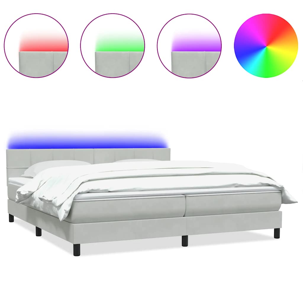 Sommier à lattes de lit et matelas et LED gris clair 180x210cm velours - XIOS