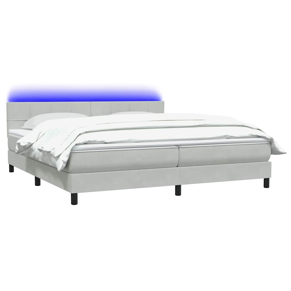 Sommier à lattes de lit et matelas et LED gris clair 180x210cm velours - XIOS