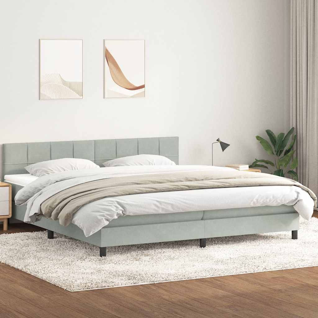 Sommier à lattes de lit et matelas et LED gris clair 180x210cm velours - XIOS