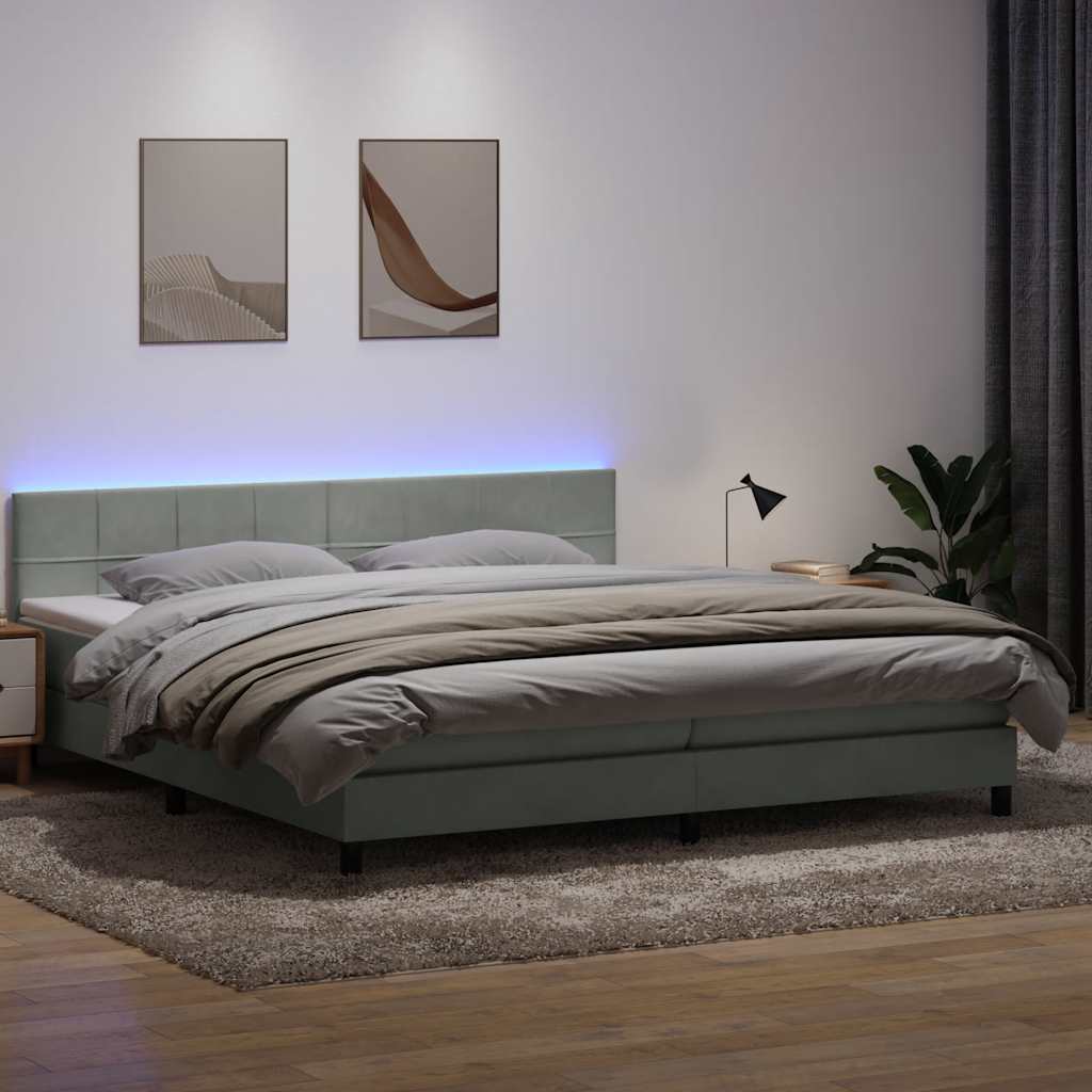 Sommier à lattes de lit et matelas et LED gris clair 180x210cm velours - XIOS