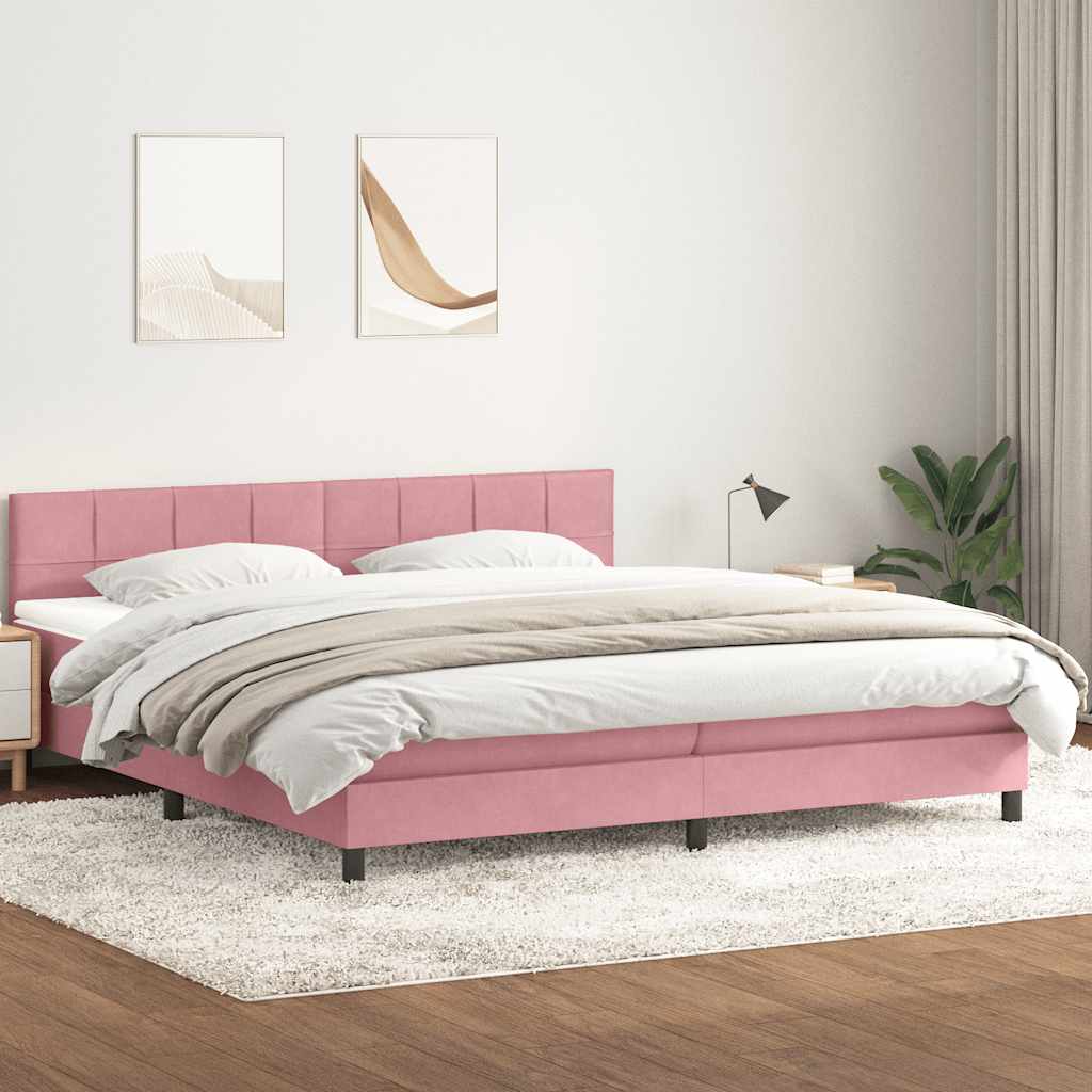 Sommier à lattes de lit avec matelas et LED rose 180x210 cm velours - XIOS