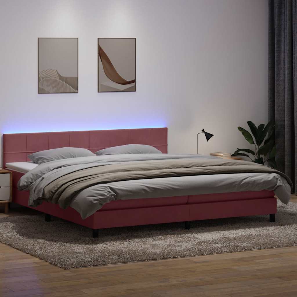 Sommier à lattes de lit avec matelas et LED rose 180x210 cm velours - XIOS