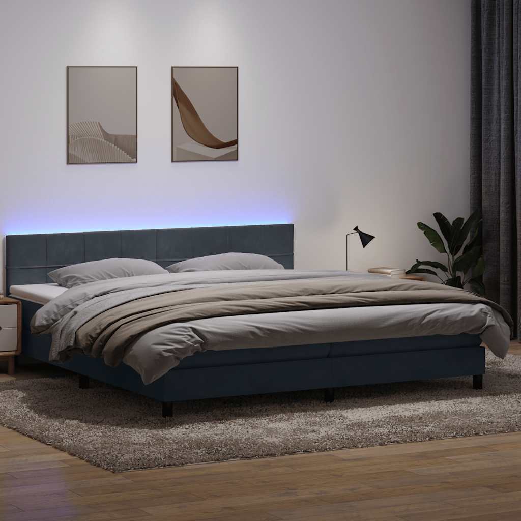 Sommier à lattes de lit et matelas et LED gris foncé 200x210cm velours - XIOS
