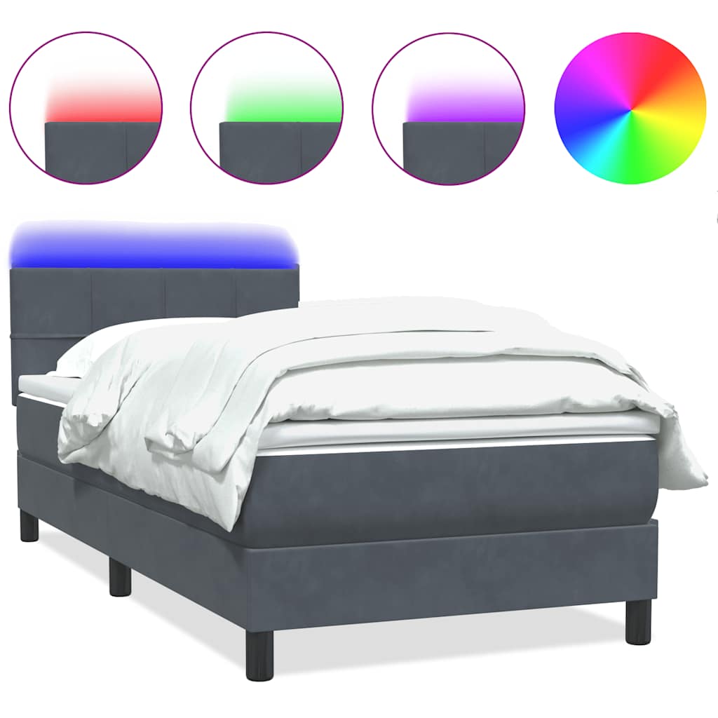 Sommier à lattes de lit et matelas et LED gris foncé 80x220 cm velours - XIOS