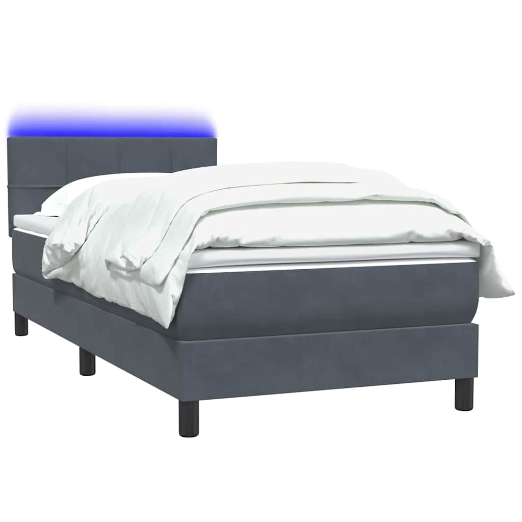 Sommier à lattes de lit et matelas et LED gris foncé 80x220 cm velours - XIOS