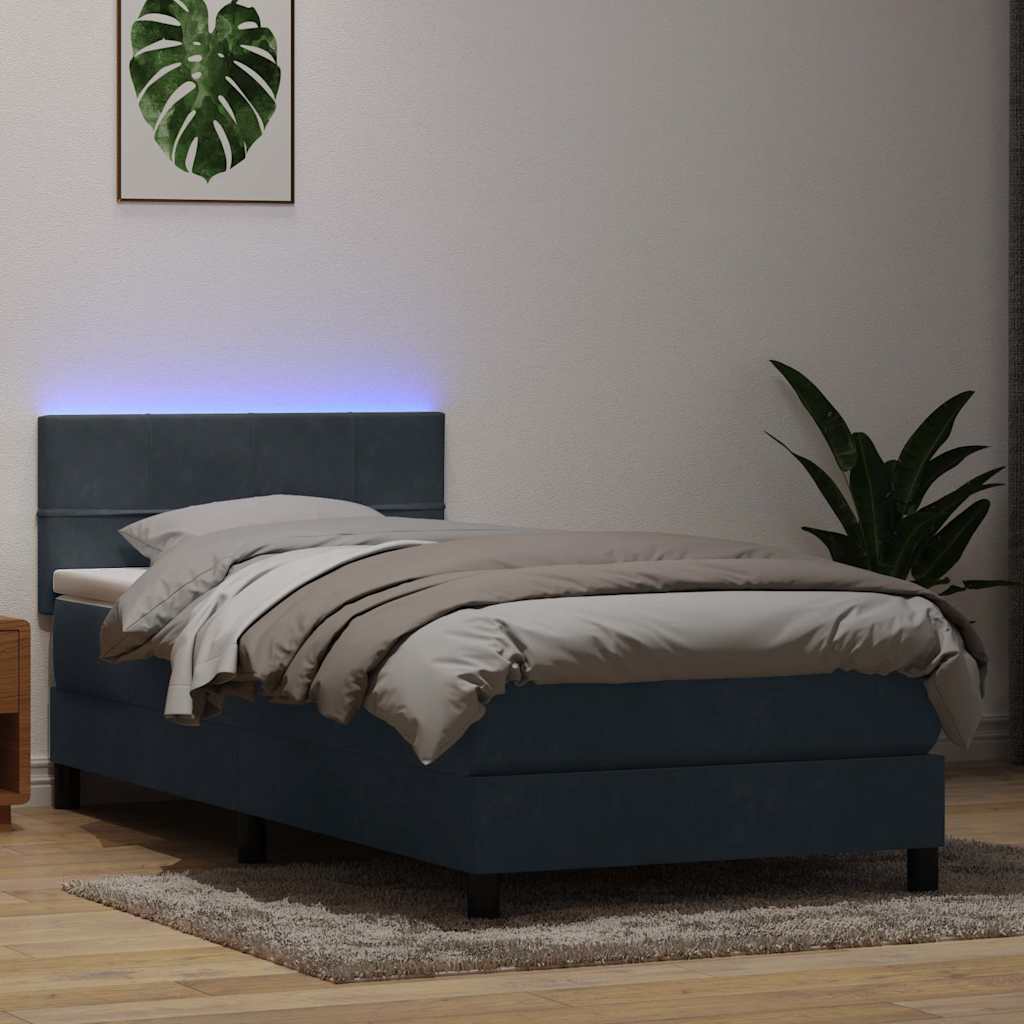 Sommier à lattes de lit et matelas et LED gris foncé 80x220 cm velours - XIOS