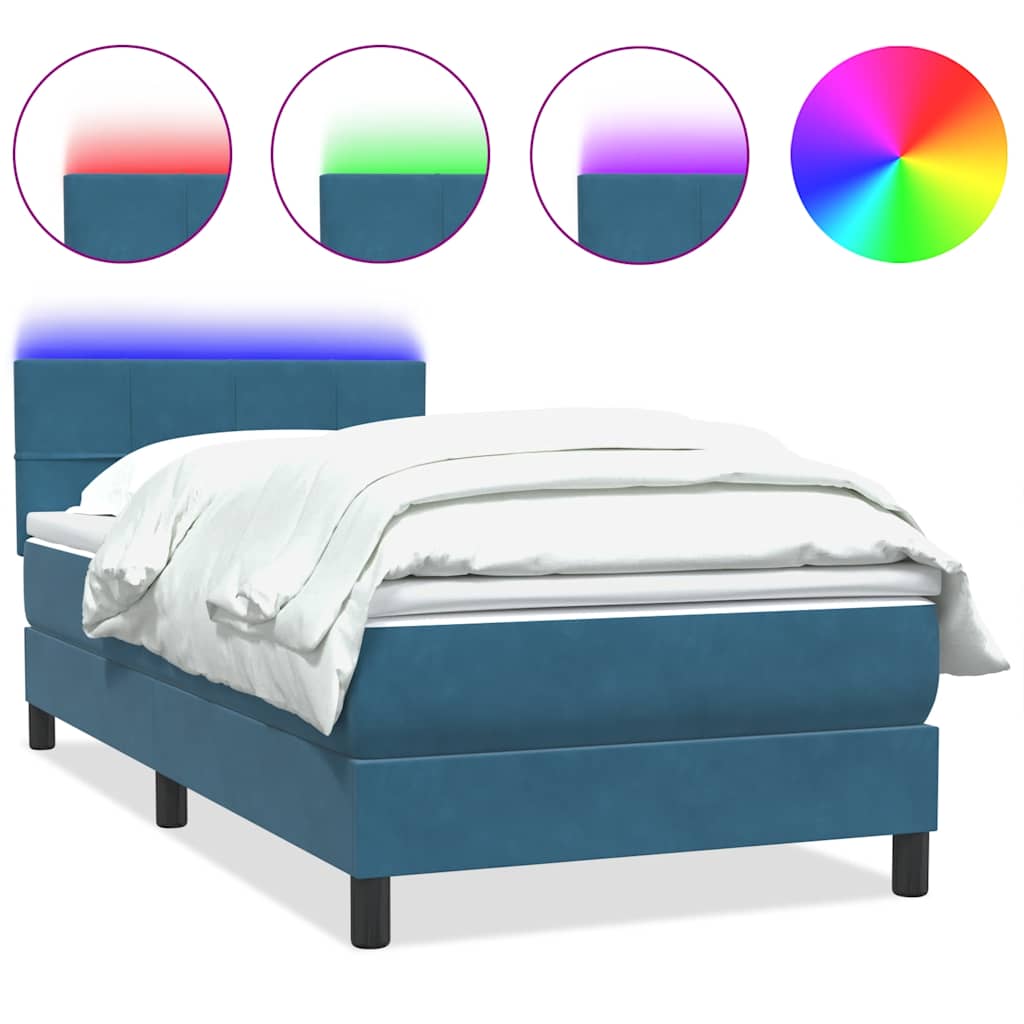 Sommier à lattes de lit et matelas et LED bleu foncé 80x220 cm velours - XIOS