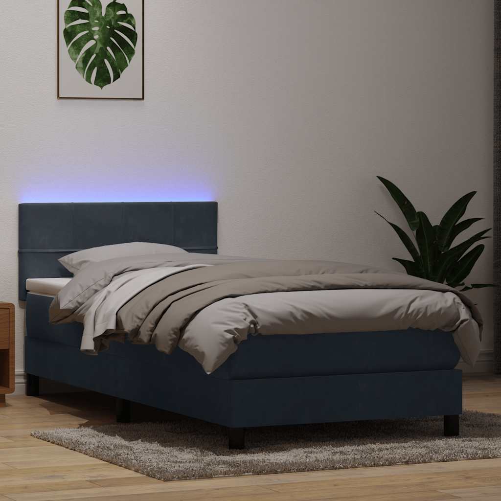 Sommier à lattes de lit et matelas et LED gris foncé 90x220 cm velours - XIOS