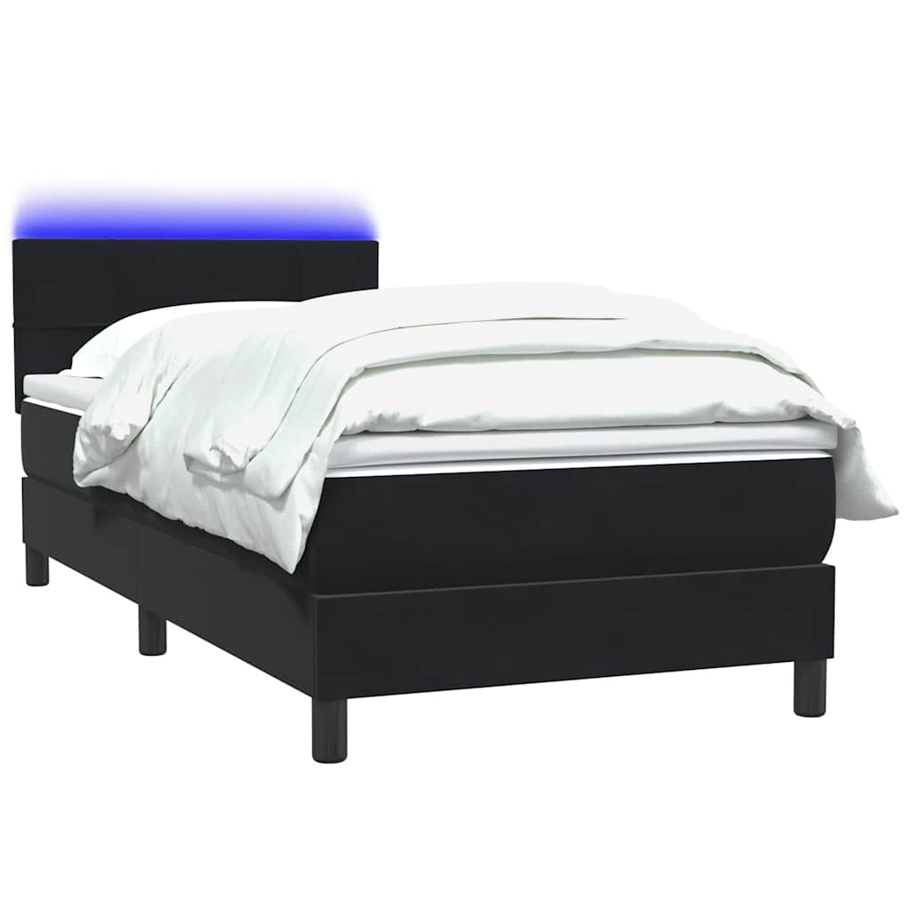 Sommier à lattes de lit avec matelas et LED noir 90x220 cm velours - XIOS