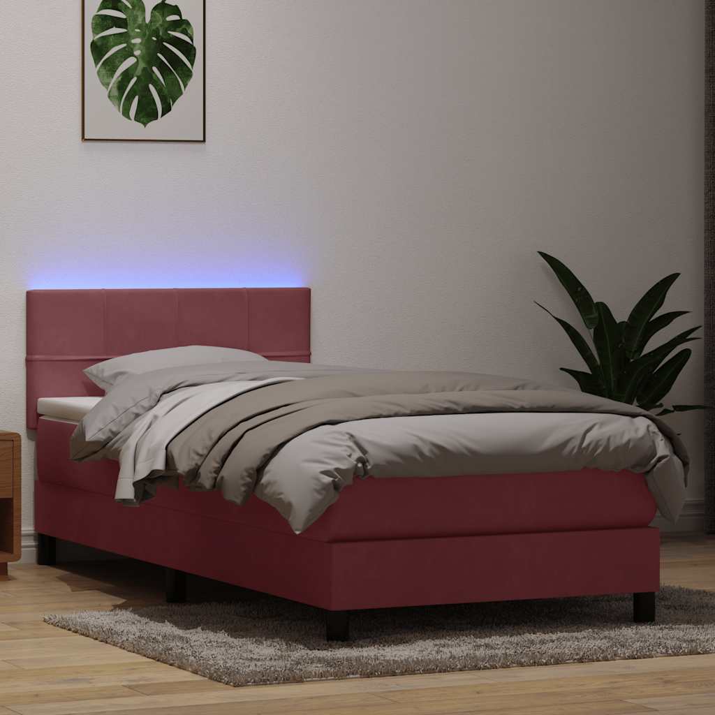 Sommier à lattes de lit avec matelas et LED rose 90x220 cm velours - XIOS