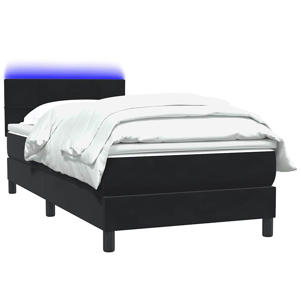 Sommier à lattes de lit avec matelas et LED noir 100x220 cm velours - XIOS
