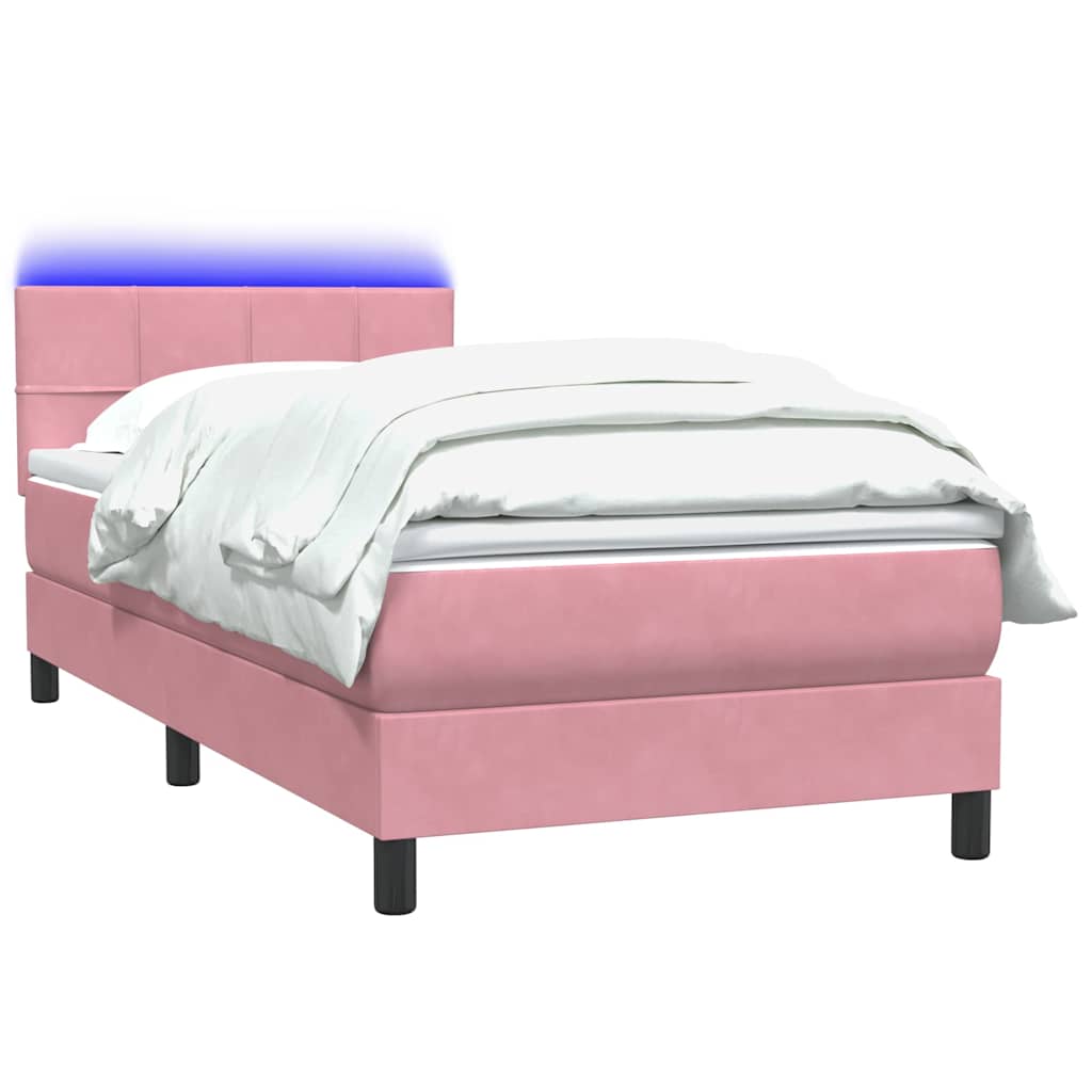 Sommier à lattes de lit avec matelas et LED rose 100x220 cm velours - XIOS