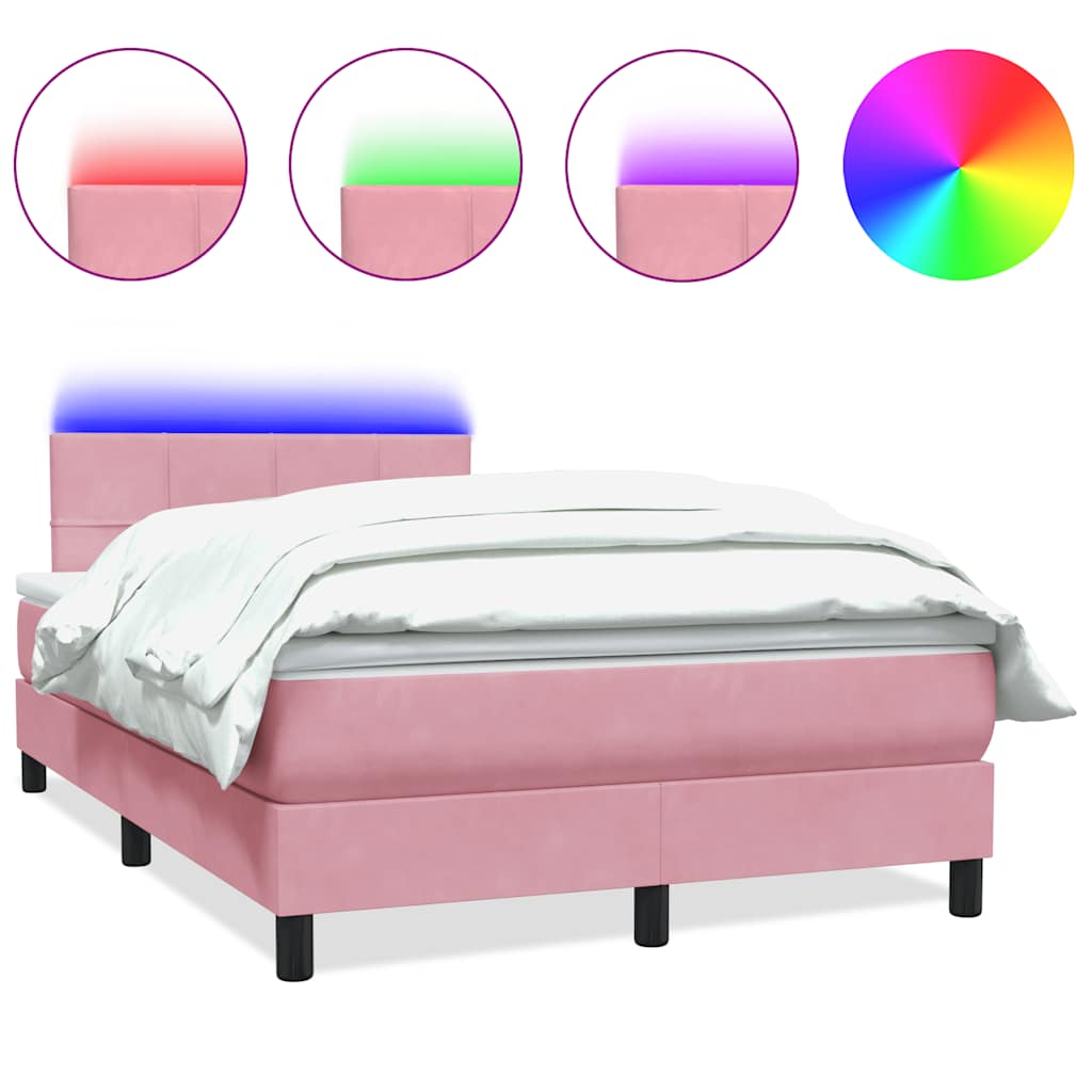 Sommier à lattes de lit avec matelas et LED rose 120x220 cm velours - XIOS