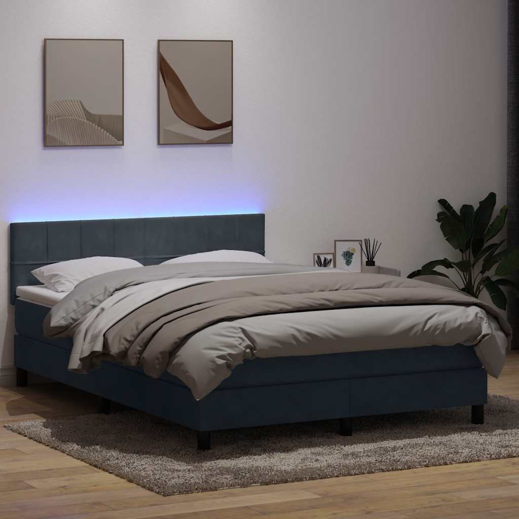 Sommier à lattes de lit et matelas et LED gris foncé 160x220cm velours - XIOS