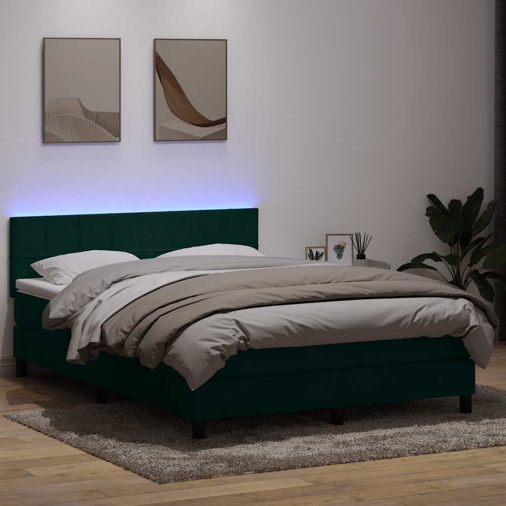 Sommier à lattes de lit et matelas et LED vert foncé 160x220cm velours - XIOS