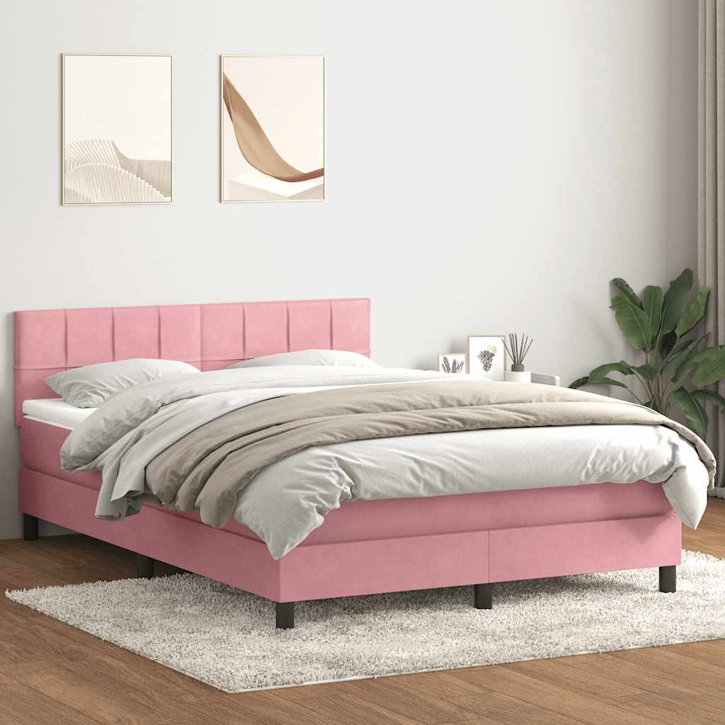 Sommier à lattes de lit avec matelas et LED rose 160x220 cm velours - XIOS