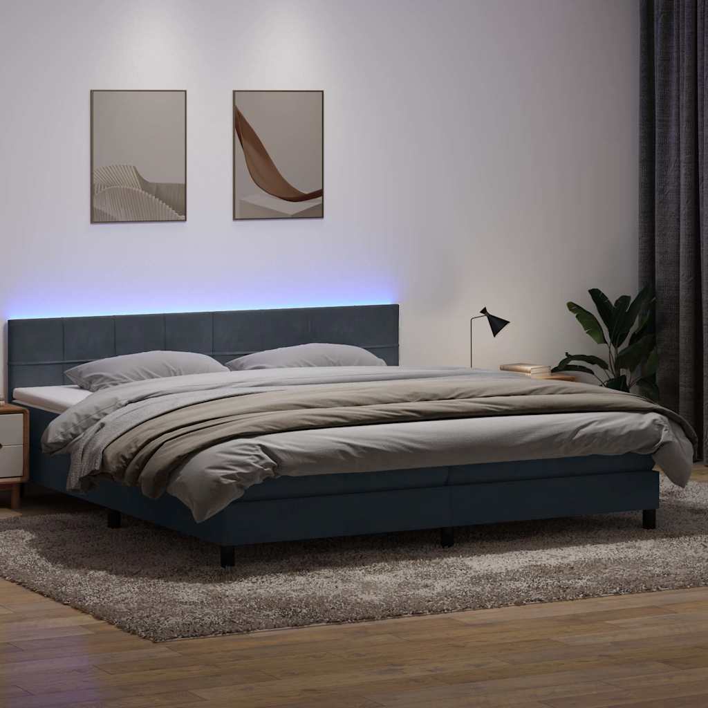 Sommier à lattes de lit et matelas et LED gris foncé 180x220cm velours - XIOS