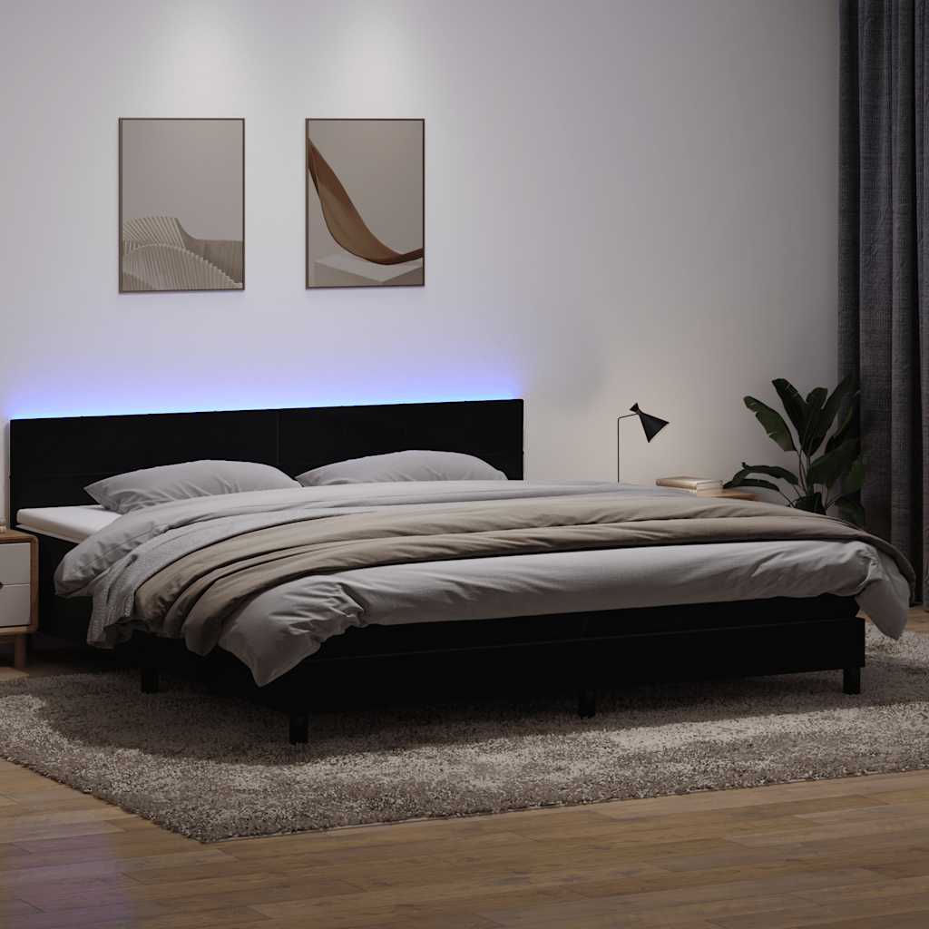 Sommier à lattes de lit avec matelas et LED noir 200x220 cm velours - XIOS