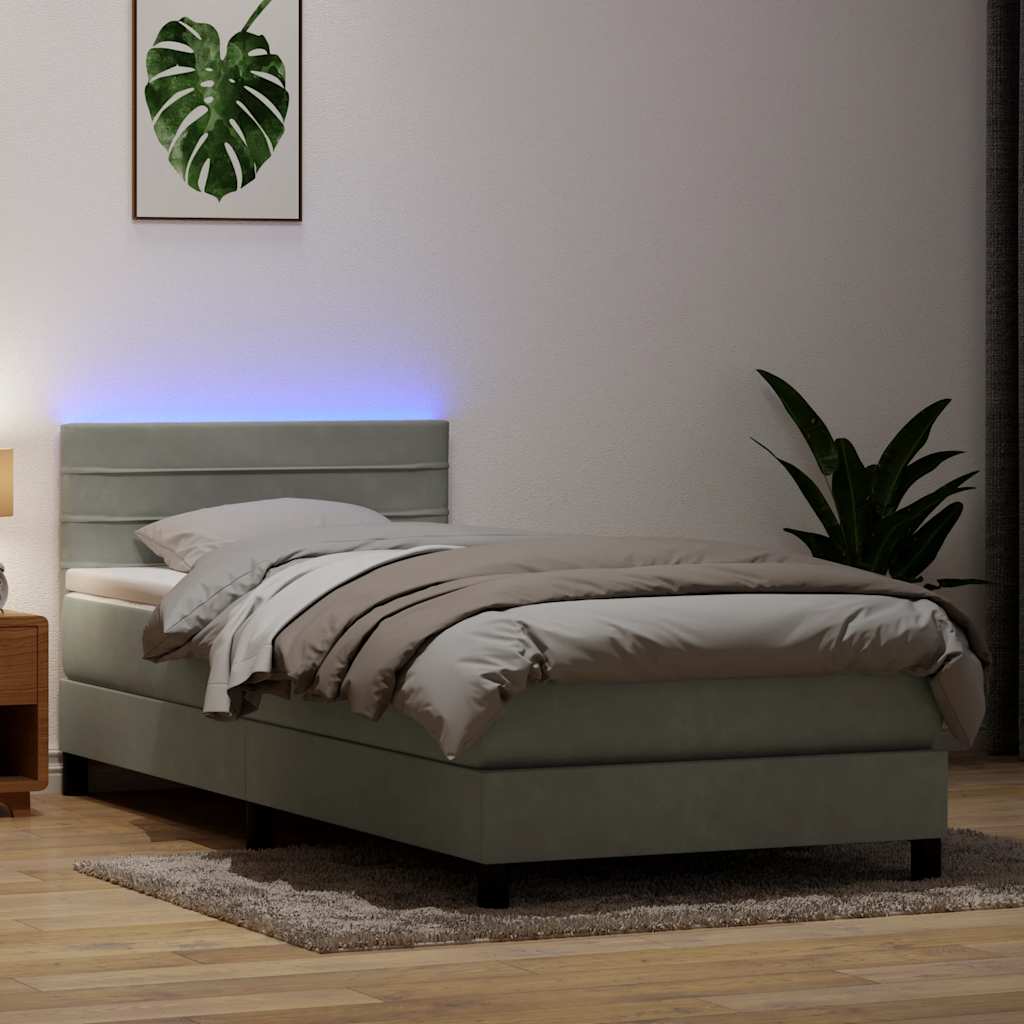 Sommier à lattes de lit et matelas et LED gris clair 80x210 cm velours - XIOS
