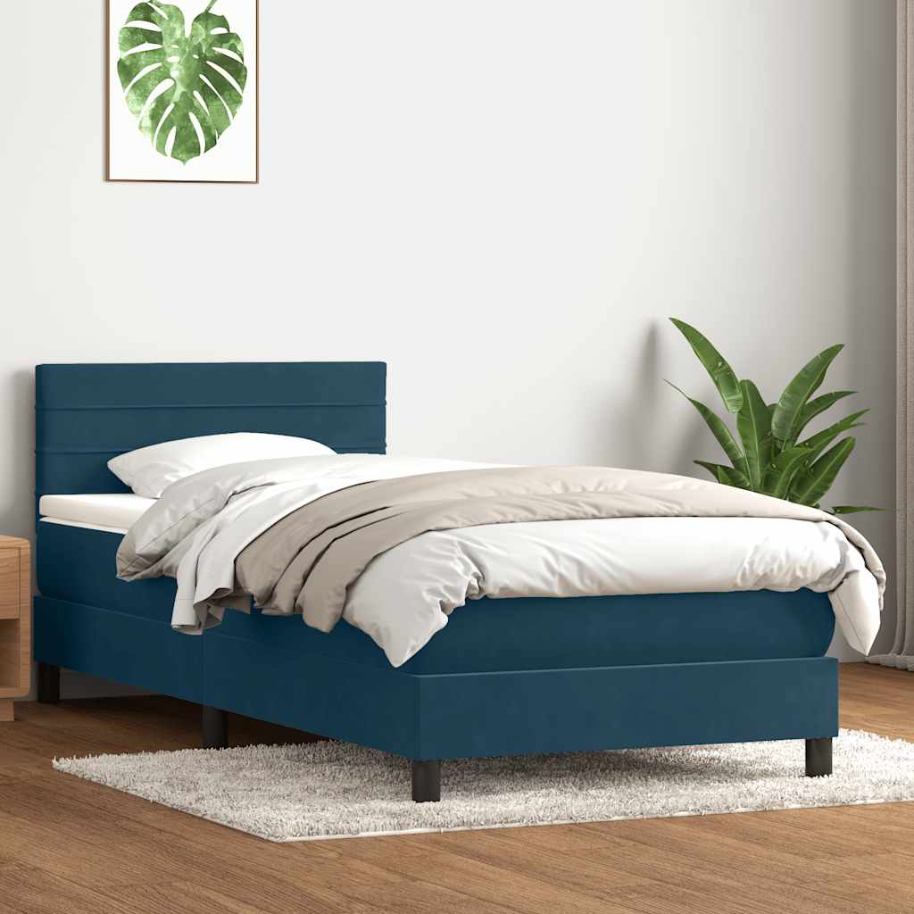 Sommier à lattes de lit et matelas et LED bleu foncé 80x210 cm velours - XIOS
