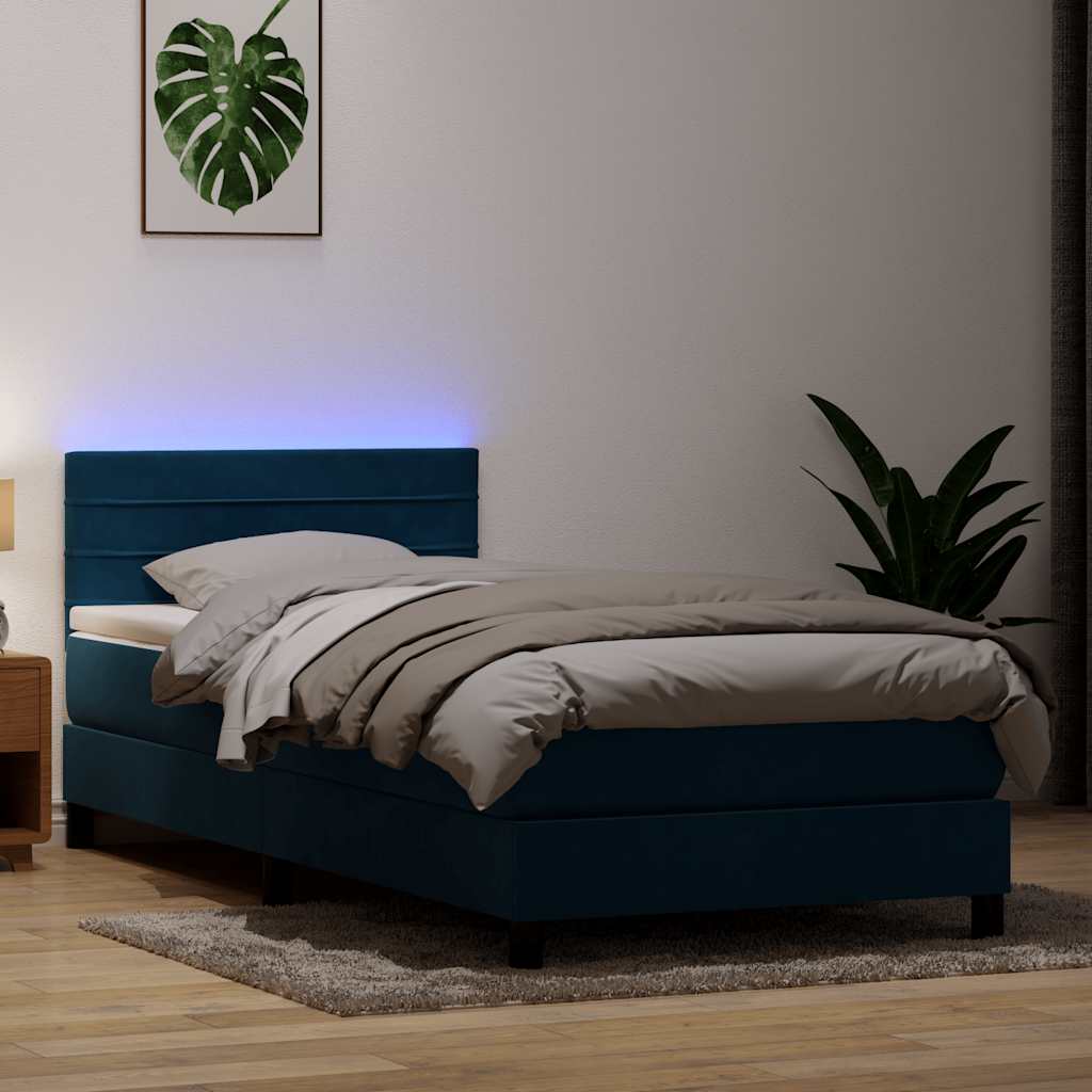 Sommier à lattes de lit et matelas et LED bleu foncé 80x210 cm velours - XIOS