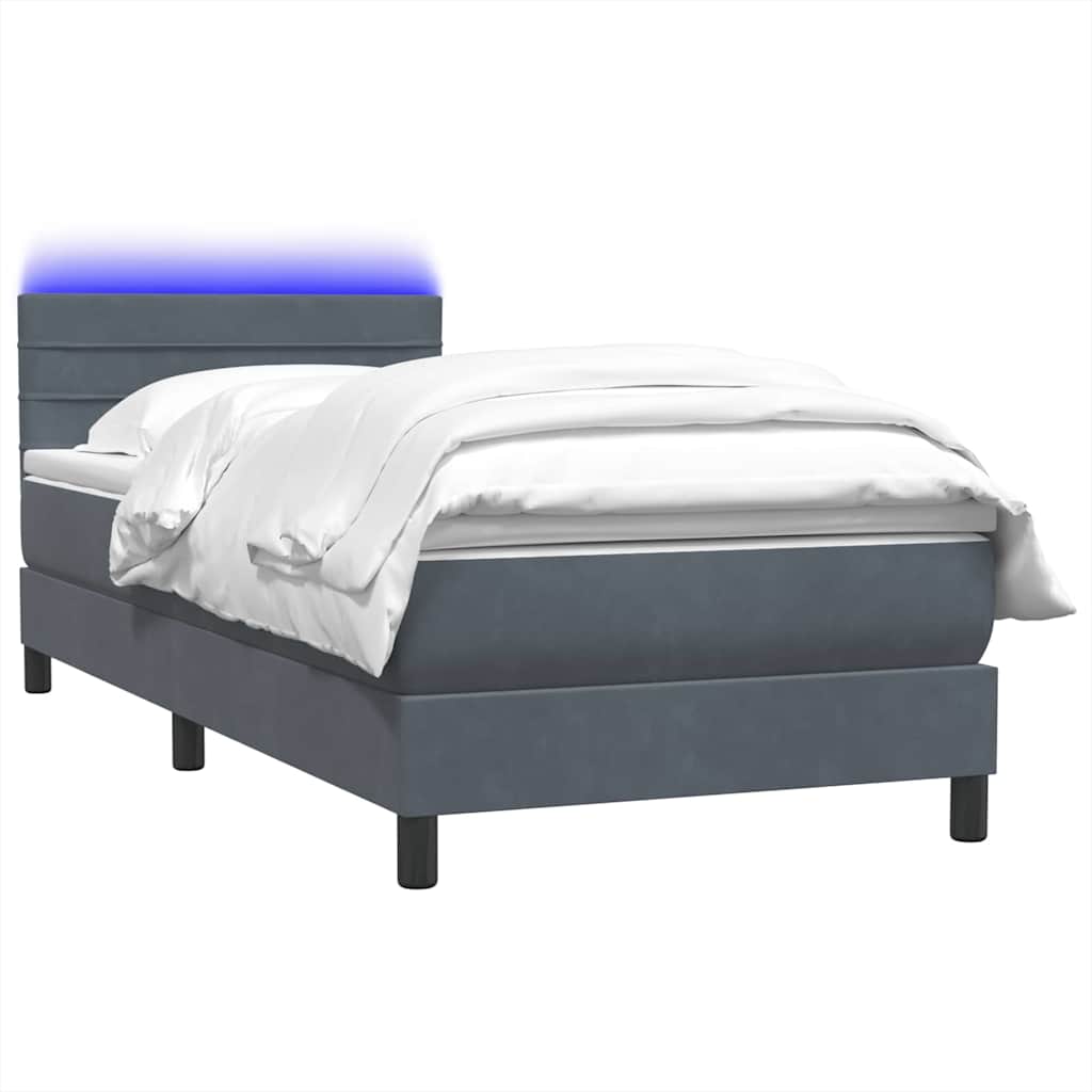 Sommier à lattes de lit et matelas et LED gris foncé 90x210 cm velours - XIOS