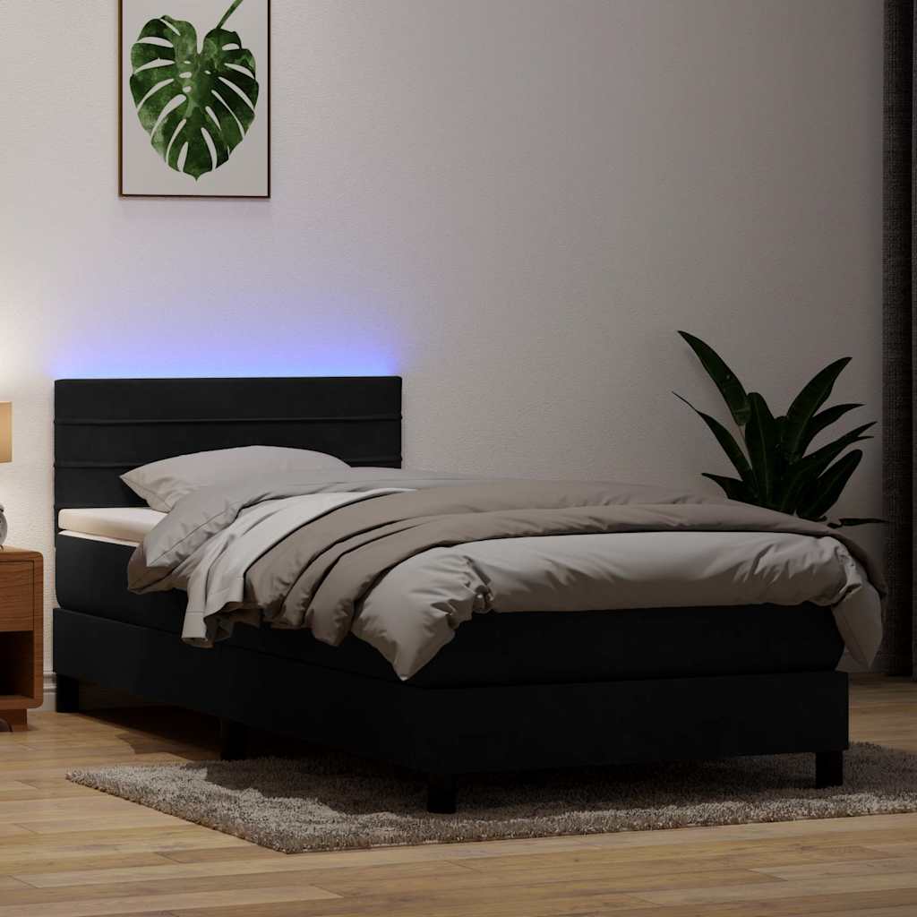 Sommier à lattes de lit avec matelas et LED noir 90x210 cm velours - XIOS