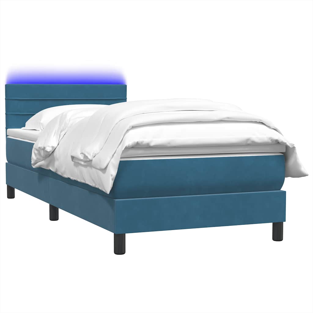 Sommier à lattes de lit et matelas et LED bleu foncé 90x210 cm velours - XIOS