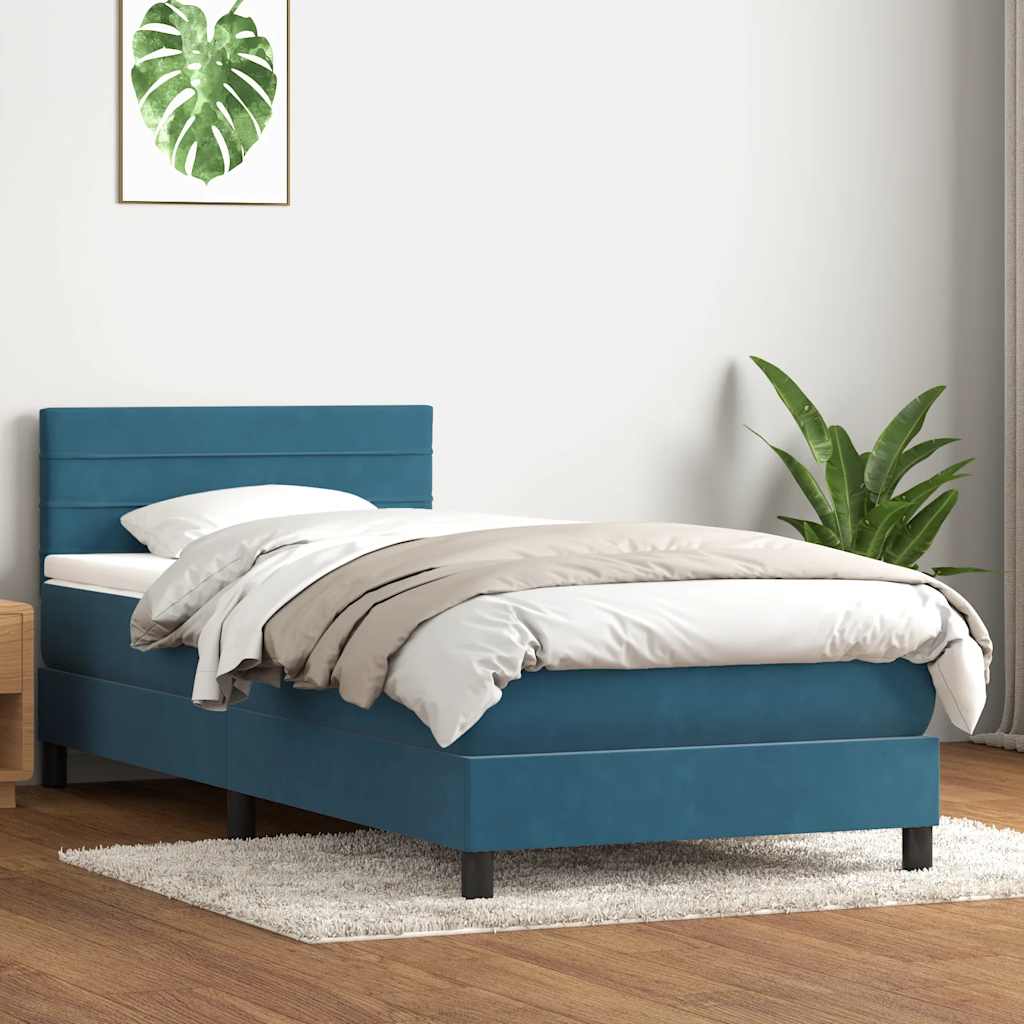 Sommier à lattes de lit et matelas et LED bleu foncé 90x210 cm velours - XIOS