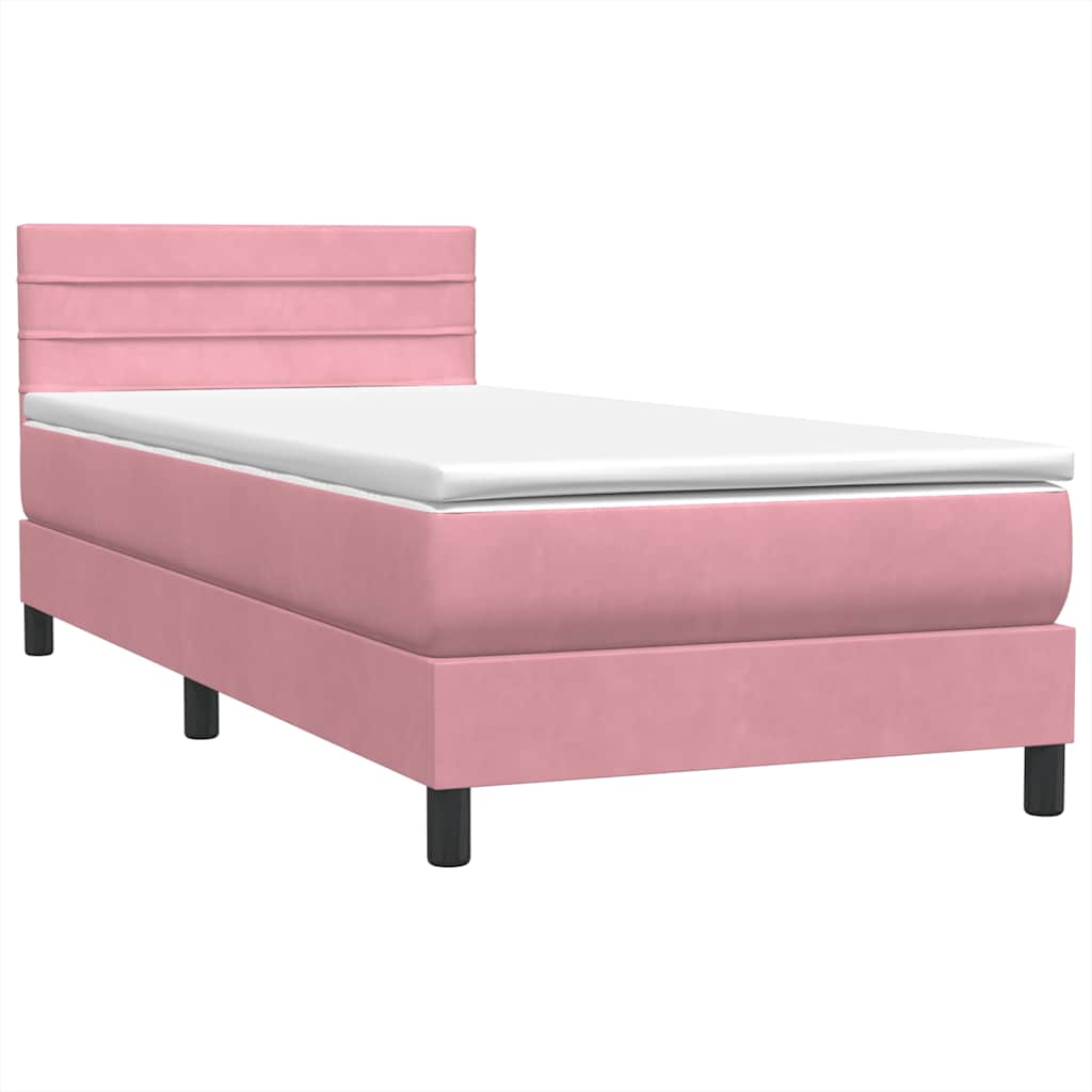 Sommier à lattes de lit avec matelas et LED rose 90x210 cm velours - XIOS