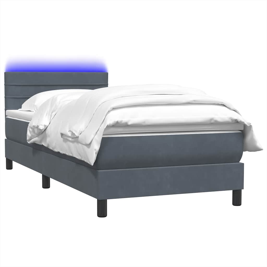 Sommier à lattes de lit et matelas et LED gris foncé 100x210cm velours - XIOS