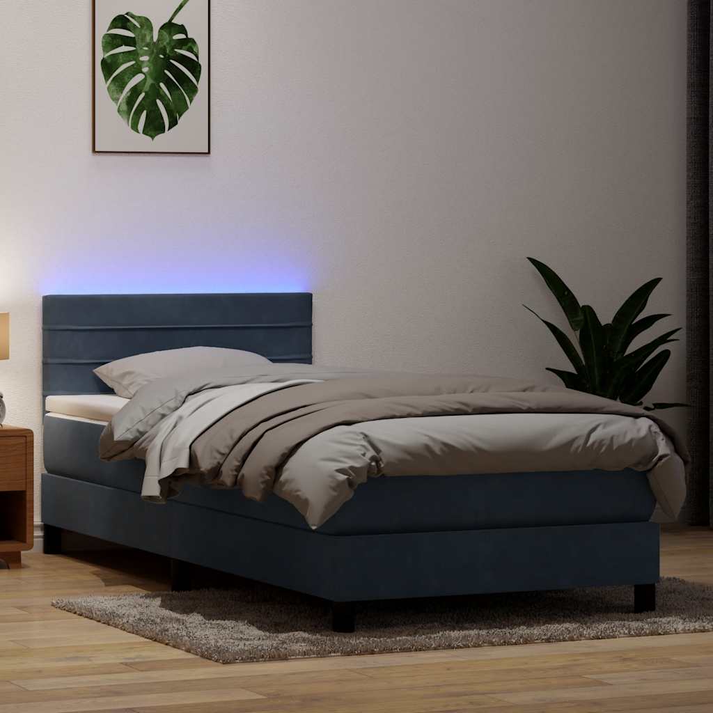 Sommier à lattes de lit et matelas et LED gris foncé 100x210cm velours - XIOS