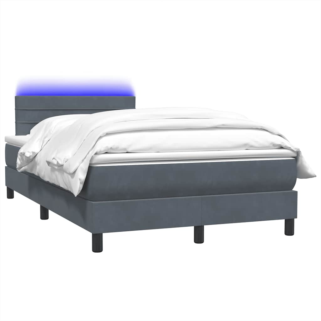 Sommier à lattes de lit et matelas et LED gris foncé 120x210cm velours - XIOS