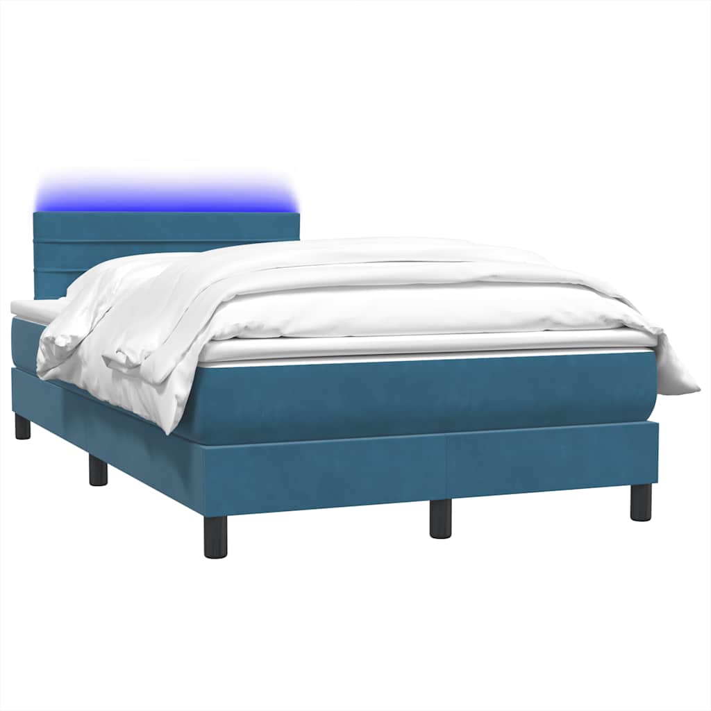 Sommier à lattes de lit et matelas et LED bleu foncé 120x210cm velours - XIOS