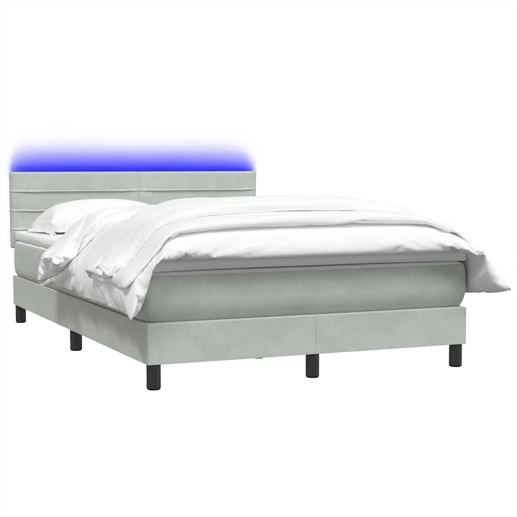 Sommier à lattes de lit et matelas et LED gris clair 140x210cm velours - XIOS